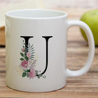 Retreez Initial A-Z Floral Botanical Bouquet Alphabet Monogrammed Monogram Mug 11 Oz Ceramic Tea Coffee Mugs - Appreciation Thank You Wedding Birthday Gifts for her friend coworker sister - U Initial