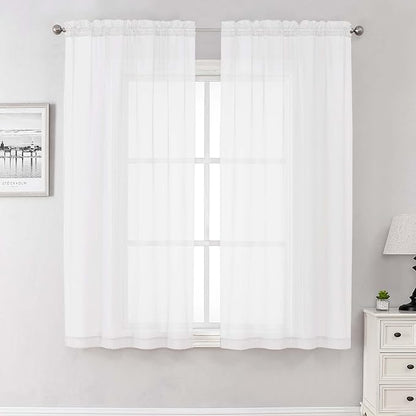 White Sheer Curtains 68 Inch Length 2 Pcs, Voile Dual Rod Pocket Living Room by Lecloud