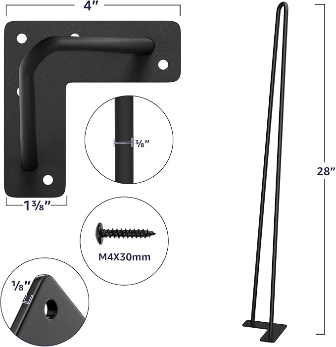 SMARTSTANDARD Hairpin Table Legs 26 Inch, 3/8" Solid Metal Legs - Image 3
