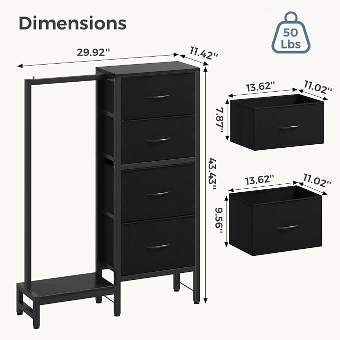 DUMOS Dresser with Hanging Rack, 4-in-1 Black Fabric Dresser - Image 3