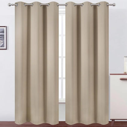 Khaki Thermal Blackout Curtains/42 x 84 Inch/Set of 2 Panels Room Darkening by Lemomo