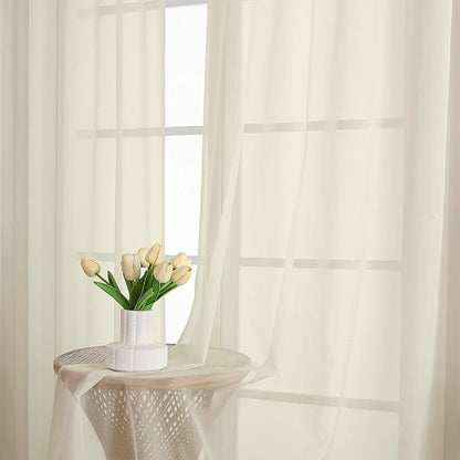 Cream Sheer Curtain 90 Inches Long 2 Panels Set, Solid Filmy Drapes - Image 6