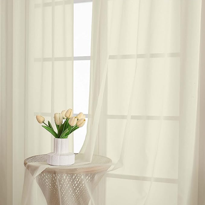 Extra Long Cream Sheer Curtains 96 Inches Long 2 Panels Set, Soft Lightweight - Image 6