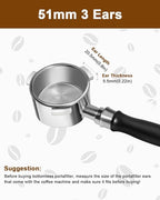 51mm Bottomless Portafilter 3 Ears Compatible with Delonghi Dedica EC680/EC685/EC885 and SMEG, EUPA Espresso Machines, Espresso Naked Bottomless Portafilter with Puck Screen and 18g Filter Basket