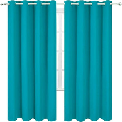 Blackout Curtains 66 x 72 Inch Long Teal Curtains Set of 2 Panels Room - Image 2