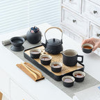 LURRIER Gongfu tea sets, Portable Ceramic TeaSet, Asian Tea sets for adult, Tea Gift sets, Grey leather case, Portable Travel Bag,Home,Gifting,Outdoor and Office(Black)