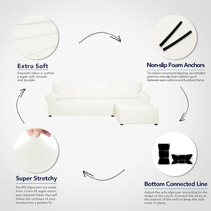 PureFit Stretch Sectional Couch Covers 2 pcs Non Slip L Shape Sofa Cover | - Image 3
