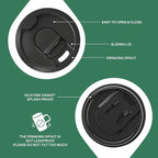 Ideus Vacuum Insulated Coffee Mug, 16oz Reusable Stainless Steel Thermal Double Walled cup with Handle and Slider Lid for Hot & Cold Beverages, BPA Free (Green Zebra)