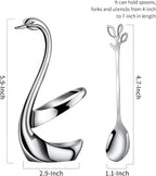 AnSaw Silver Small Coffee Spoon Holder Set,Swan Base With 10 Pcs Demitasse Espresso Spoons Set,4.7" Mini Leaf Dessert Spoon,Stainless Steel Tea Spoons