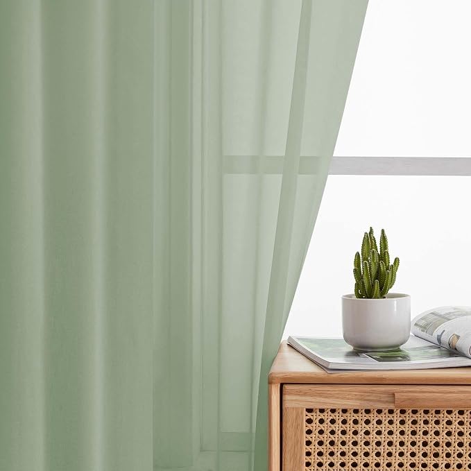 Sage Green Valances for Windows, Sheer Curtains 14 Inch Length 2 Pack Kitchen - Image 7