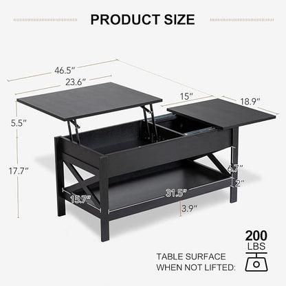 Lift Top Coffee Table with Storage, Small Coffee Table with Hidden Compartment - Image 3