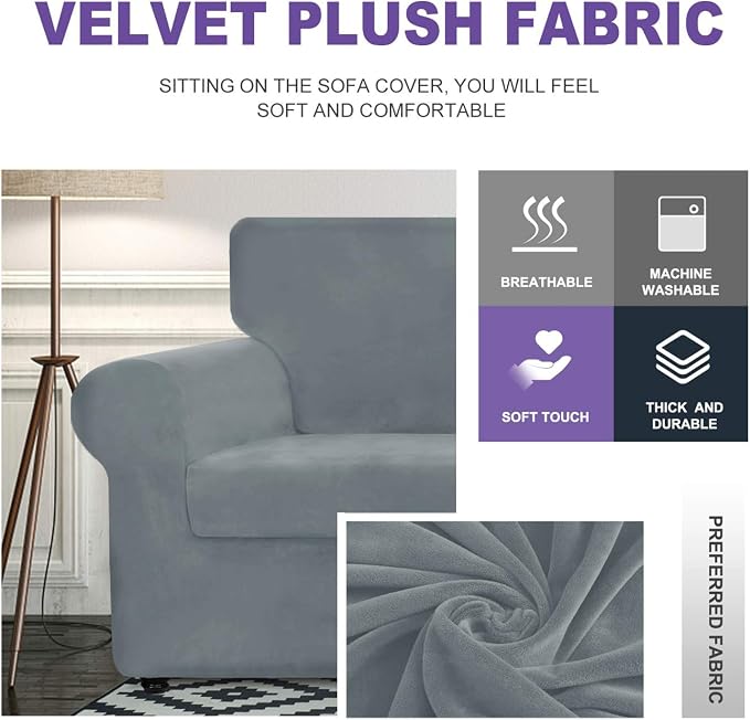 ZNSAYOTX Oversized Velvet 3 Piece Couch Cover - Image 3