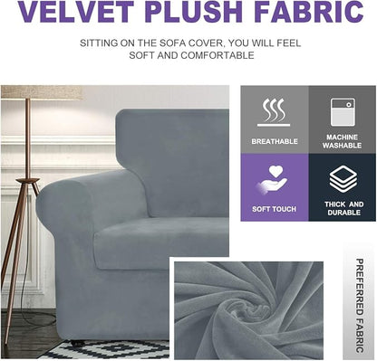 ZNSAYOTX Oversized Velvet Couch Cover 4 Piece Stretch Sofa Covers - Image 3