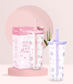 Reusable Plastic Boba Cup With Lids And Straws, 24Oz/700ml Smoothie Cups, Iced Coffee Cup, Leakproof Kawaii Cup, Boba Tumbler With Boba Reusable Straw,Double Wall Clear Bubble Tea Cup
