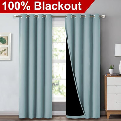 NICETOWN 100% Blackout Curtains 84 inches Long, Sky Blue, 52 inches Wide - Image 2