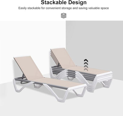 PURPLE LEAF Patio Chaise Lounge Chair Set Outside Aluminum Plastic Stackable - Image 5