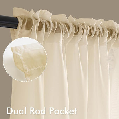 MIULEE Butter Cream Sheer Curtains 108 Inches Long 4 Panels 42 x 108 Inches | - Image 2
