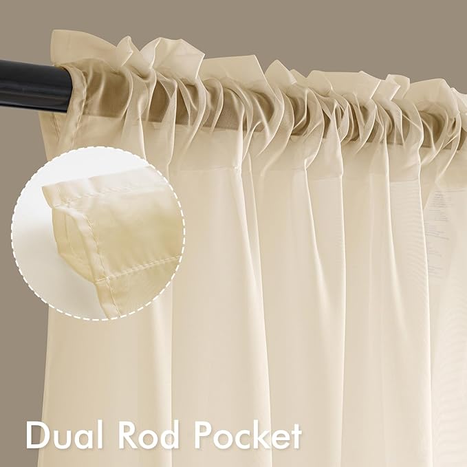 MIULEE Butter Cream Sheer Curtains 84 Inches Long 4 Panels 42 x 84 Inches | - Image 2