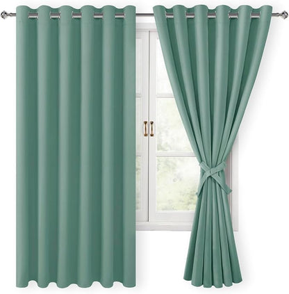 Blackout Curtains for Bedroom, Sage Green, 70 x 63 Inch, 2 Panels | Thermal by Hiasan