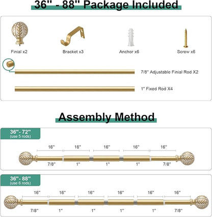 QDWIS Gold Curtain Rods for Windows 48 to 84 inch, Rustic Decorative Drapery - Image 8