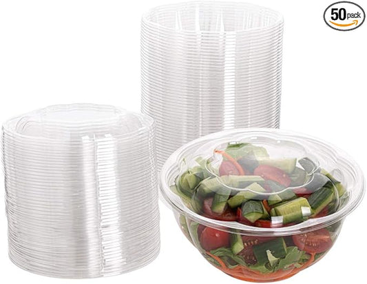 Smygoods Disposable Plastic Salad Bowls with Airtight Lids Ideal for Meal Prep, Takeout, Catering, Parties, Picnics, and Food Storage, Stackable, Leak-Proof