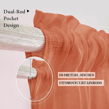 MIULEE Fall Burnt Orange Linen Textured Semi-Sheer Curtains 54W×54L Kitchen | - Image 2