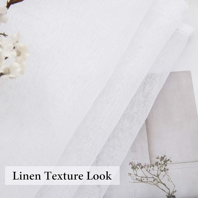 MIULEE White Sheer Curtains 24 inch Length Linen Textured Kitchen Window - Image 3