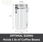 Oggi Clear Canister Airtight 72oz - Clamp Lid & Spoon - Airtight Food Storage Container, for Kitchen & Pantry Storage of Bulk, Dry Foods, Pasta, Flour, Sugar, Coffee, Rice, Tea, Spices & Herbs