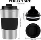 YINBAOGE Insulated Travel Coffee Mug Spill Proof Leak Proof Pobtable To Go Camping Stainless Steel Coffee Tumbler Reusable Coffee Cups with Lids Thermos for Hot and Cold Drink (Silver black, 17 OZ)