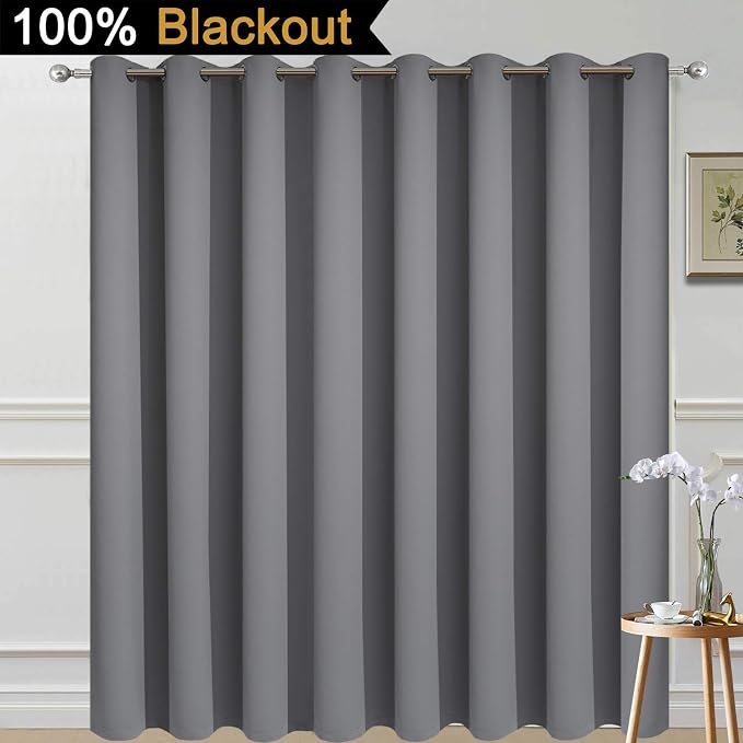 Yakamok Grey 100% Blackout Patio Door Curtain Panels W100 x L84, 1 Panel | - Image 2