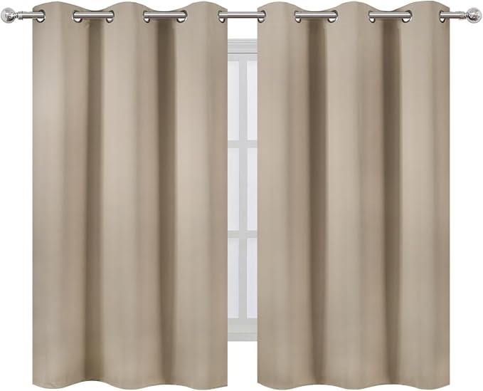 Khaki Blackout Curtains 42 x 54 Inch Length Set of 2 Panels Grommet Bedroom - Image 2