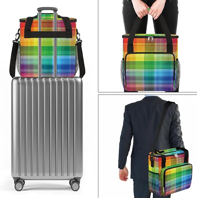 stripes colorful grid Coffee Maker Carring Bag Travel Carrying Storage Tote Bag Compatible with Keurig K-Mini or K-Mini Plus Portable Single Serve Coffee Brewer Case with Pockets for K-cup Pods