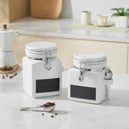 Ceramic Coffee Canister with Airtight Lid and Scoop, Large 78 Fl Oz / 2.3 L Kitchen Food Storage Container Jar for Grounds Coffee, Beans, Tea, Sugar, Flour, Cereal, Nuts, Cookie, White