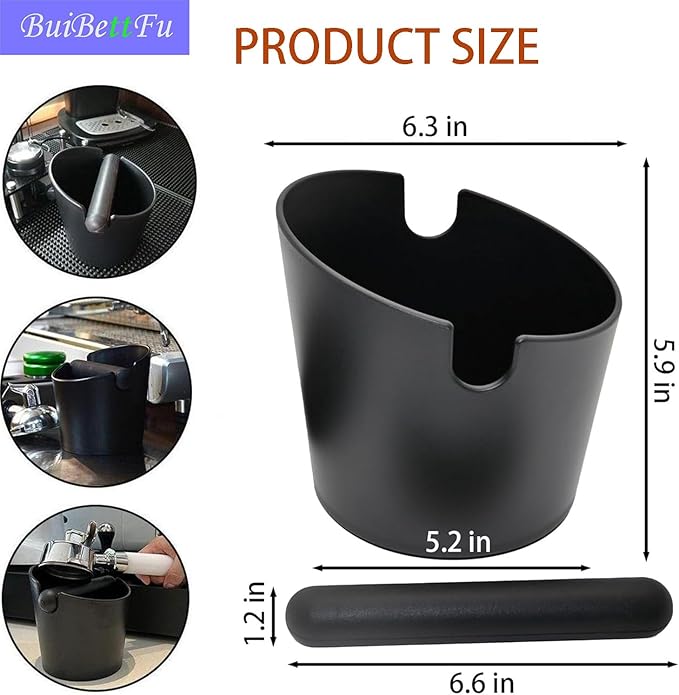 6.3 Inch Coffee Knock Box Shock-Absorbent Durable Barista Style Knock Box With Removable Knock Bar and Non-Slip Base Gift (L-Black)
