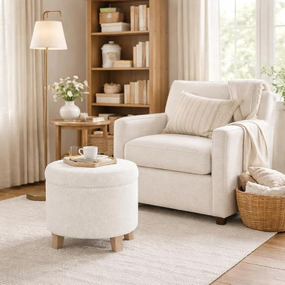HomePop Round Transitional Faux Sheepskin Fabric Storage Ottoman|Homepop Home - Image 5
