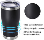 DOMICARE 20oz Tumbler with Lid Stainless Steel Tumblers Bulk, Double Wall Vacuum Insulated Coffee Travel Mug Powder Coated Tumbler, Black