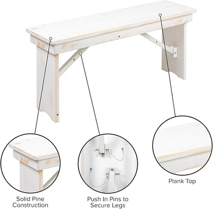 Flash Furniture HERCULES Series 40" x 12" Antique Rustic White Solid Pine - Image 6