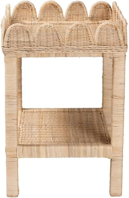Pemberly Row Bohemian Scallop Side Table, Natural Rattan and Mahogany Wood - Image 5