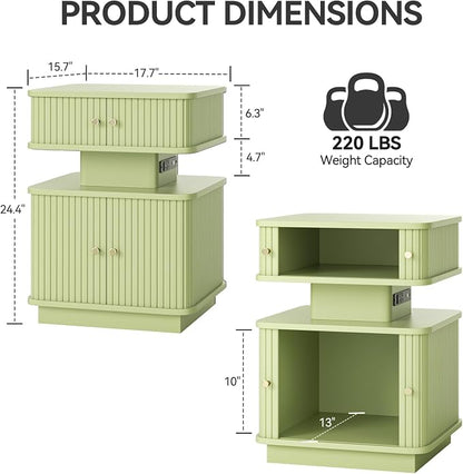 Nightstands Set of 2 with Charging Station, Modern Night Stands Set 2 with - Image 2