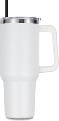 DOMICARE 40 oz Tumbler with Handle and Straw, Stainless Steel Tumbler with Lid and Straw, Reusable Vacuum Insulated Cup, Travel Coffee Mug, White, 1Pack
