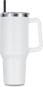 DOMICARE 40 oz Tumbler with Handle and Straw, Stainless Steel Tumbler with Lid and Straw, Reusable Vacuum Insulated Cup, Travel Coffee Mug, White, 1Pack