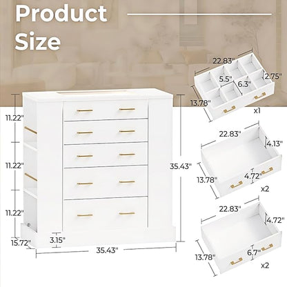 Drawer Dresser with LED Lights and Open Shelves, Modern Tempered Glass Top - Image 2