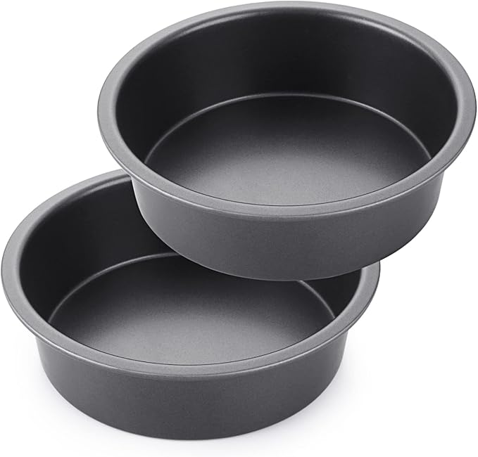 HONGBAKE Round Cake Pan Set for Baking, 8 Inch, Nonstick Deeper Circle Cake Pans with Wider Grips, 2 Pieces Layer Cake Tin, Cheesecake Mold, Huty Duty, Dishwasher Safe - Grey