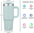 30 oz Tumbler with Handle and 2 Straws,2 in 1 Lid Insulated Water Bottle Stainless Steel Travel Coffee Mug,Blue Haze