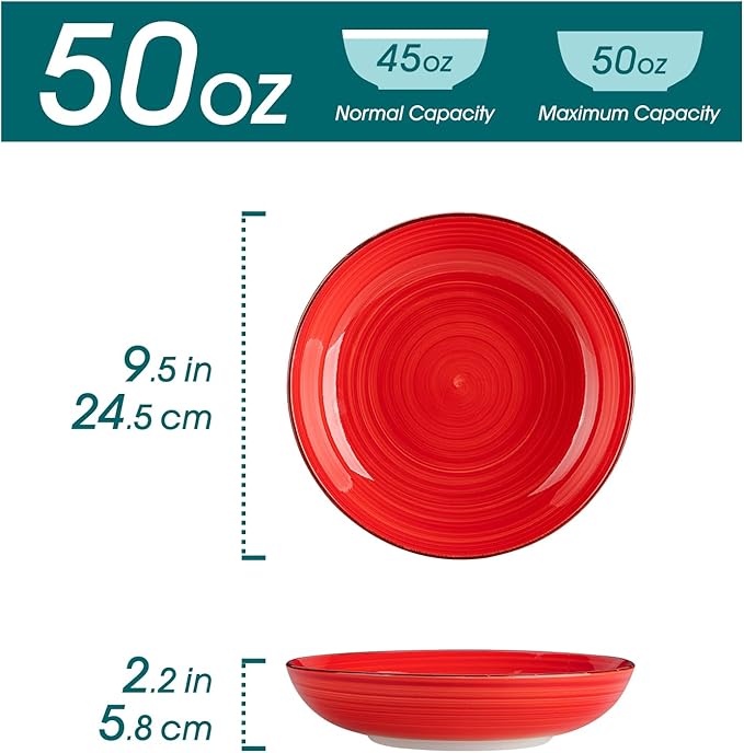 vancasso Bonita Pasta Bowls Set of 6, 50oz Large Salad Bowls for Kitchen, Corlorful Stoneware Serving Bowls Dishwasher & Microwave Safe