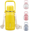 BJPKPK Insulated Thermos Water Bottle with Handle and Lid 27oz Stainless Steel Water Bottles Double Wall for Cold and Hot Beverages,Yellow