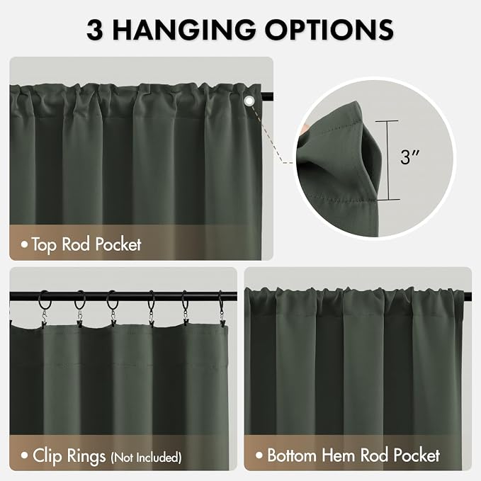 MIULEE 4 Panels Set Dark Mallard Blackout Curtains 63 Inch Length Bedroom | - Image 6