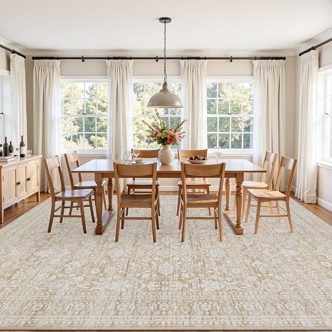 10x12 Area Rugs Living Room: Bedroom Washable Carpet Natural Beige | Large - Image 3