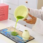 Matcha Tea Set, Glazed Ceramic Bowl and Whisk Holder, Light Yellow, 2-Piece