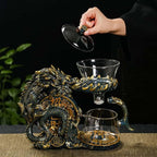 Glass Teapot Set with Infuser Semi Automatic Dragon Tea Set with 6 Small Cups (golden dragon-b)
